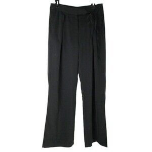 COMMENSE Black Trousers L Pleated Tie Clasp Zipper Polyester Crepe NWT 9-446